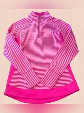 Vineyard Vines Pink & Light Pink Striped Half-Zip Pullover